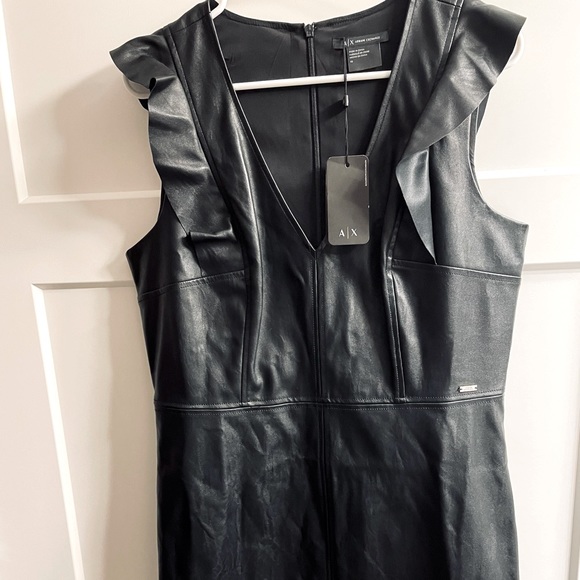armani exchange faux leather dress Black Faux Leather Ruched Dress – AX Paris